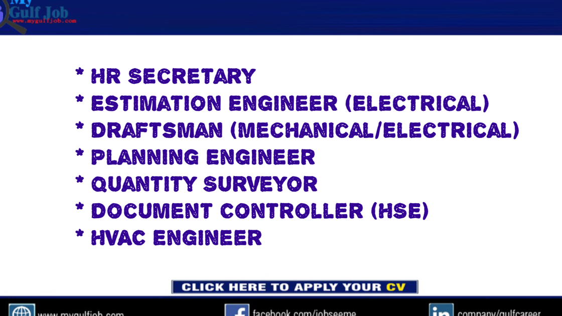* HR Secretary * Estimation Engineer (Electrical) * Draftsman