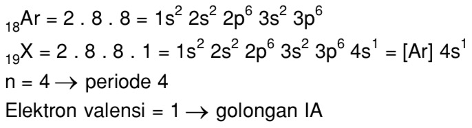 Tentukan Letak Unsur Dan Konfigurasi Elektron Yang Tepat Untuk Unsur 19x Nomor Atom Ar 18 Mas Dayat
