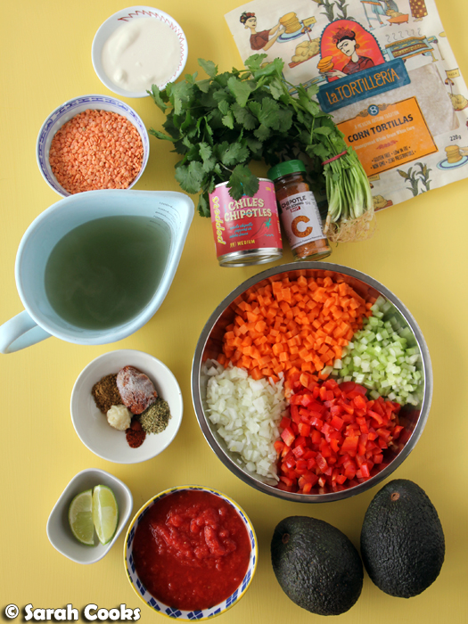 Sarah Cooks Mexican Lentil Soup with Chipotle Tortilla Chips