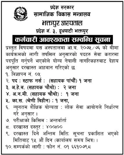 Bhaktapur Hospital Vacancy Notice