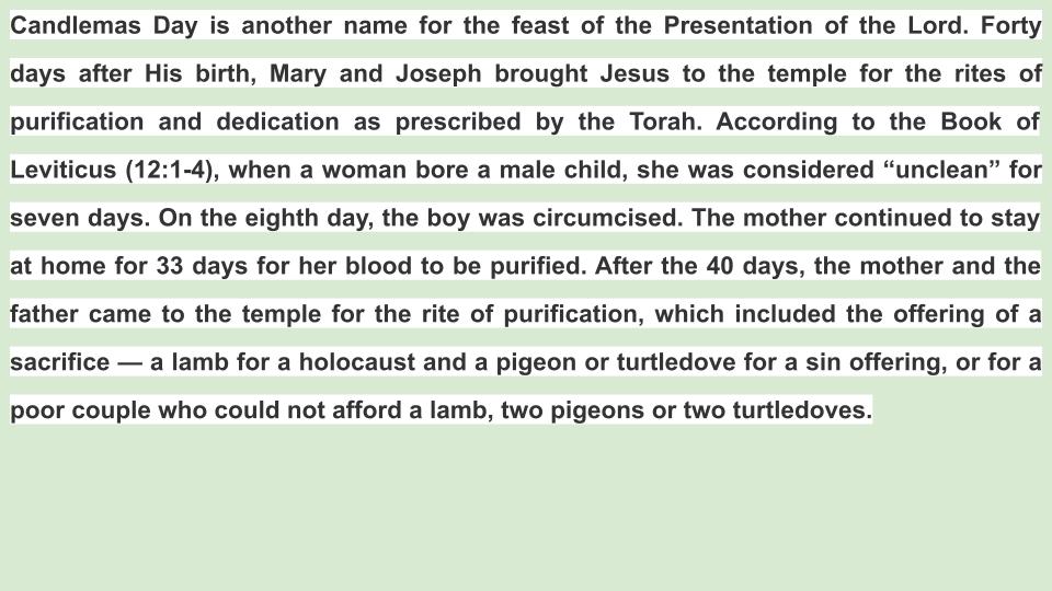 Amelia San José Fuente EFL LESSONS CULTURAL NOTES WHAT IS CANDLEMAS