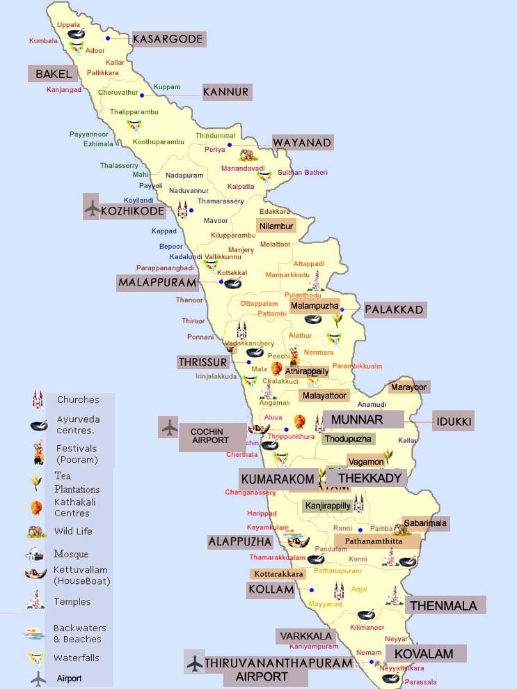 south kerala tourist map