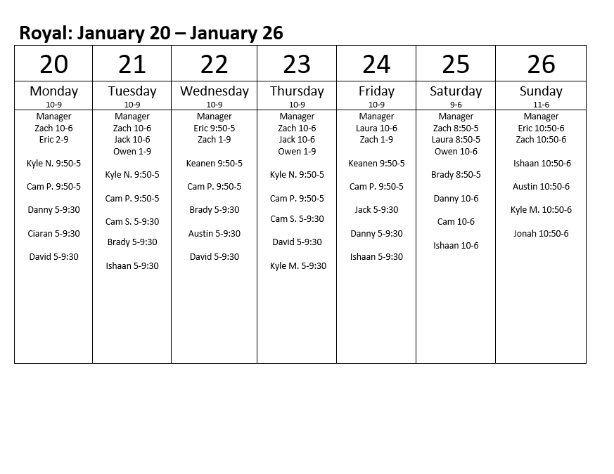 SCHEDULE: Kings/Royal Schedule Jan. 20 - Jan 26, 2020