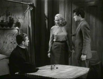 Dana Andrews, Adele Jergens and Farley Granger in a scene from EDGE OF DOOM