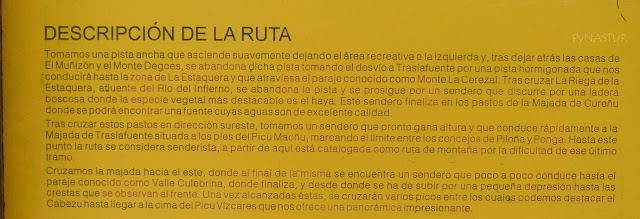 Panel con la descripción de la subida al Pico Vízcares Panel con la descripción de la subida al Pico Vízcares