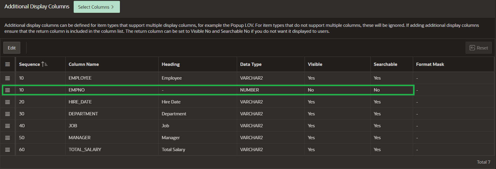 Displaying Multiple Columns in Oracle APEX Popup LOV