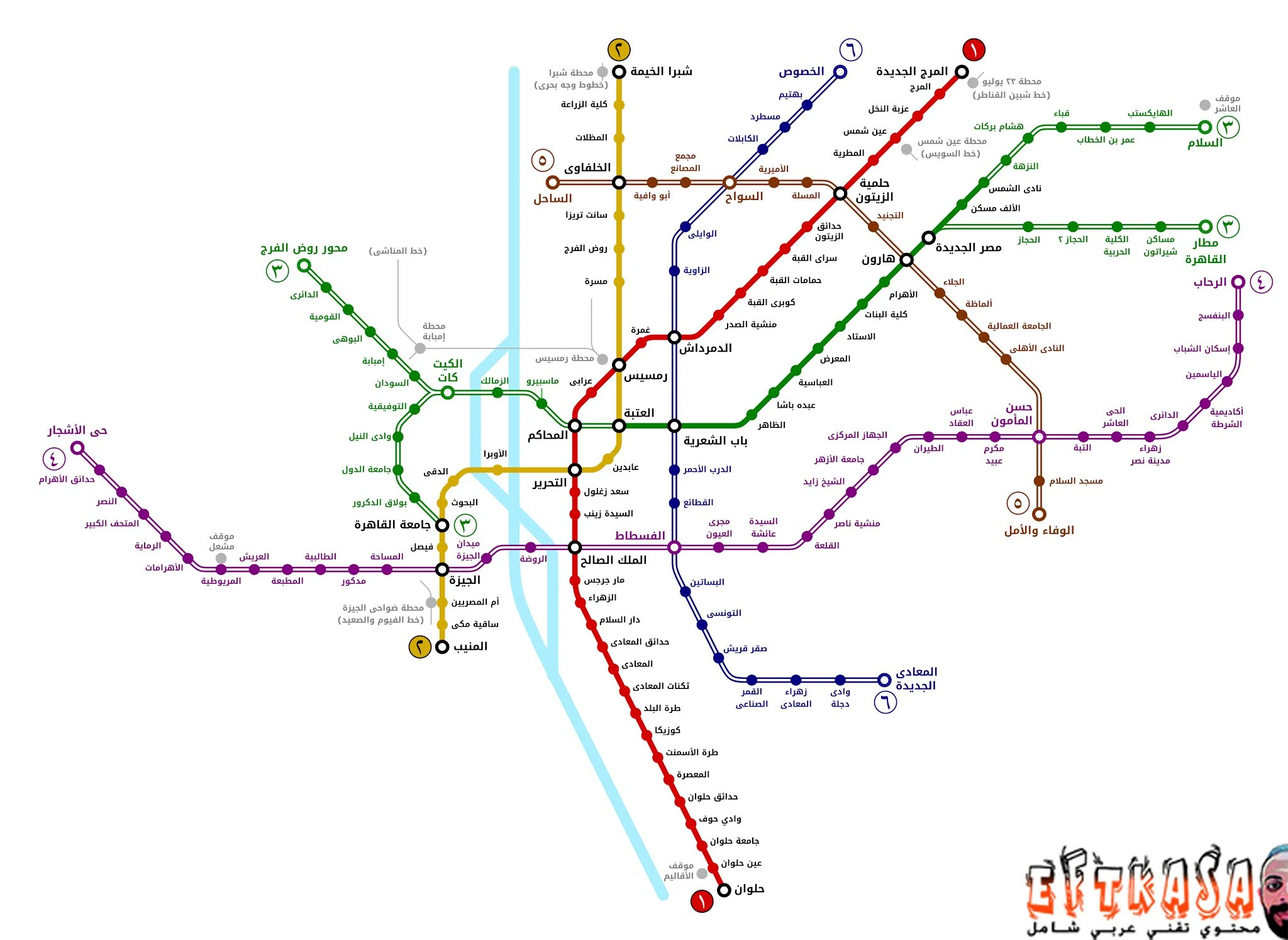 خريطة خطوط مترو القاهرة الحالية والمخطط لها
