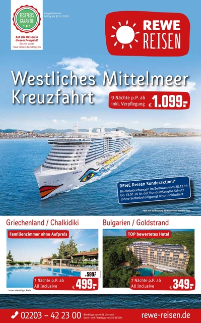 Topangebote: Kreuzfahrt im Westlichen Mittelmeer, Griechenland - Chalkidiki, Bulgarien - Goldstrand und vieles mehr