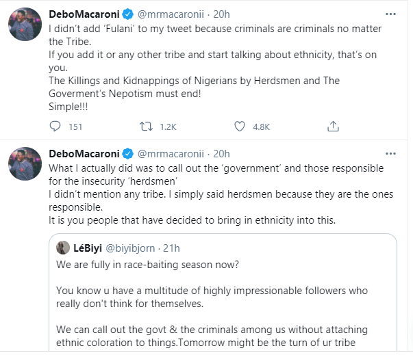 Government of the herdsmen by the herdsmen and for the herdsmen, Buhari should be President for all - Mr Macaroni says