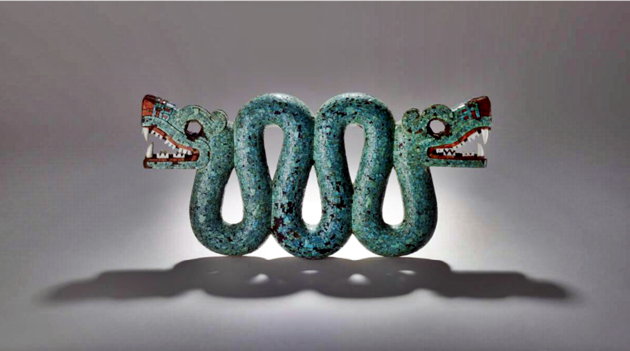 ARTE AZTECA MOSAICO DE UNA SERPIENTE DE DOS CABEZAS