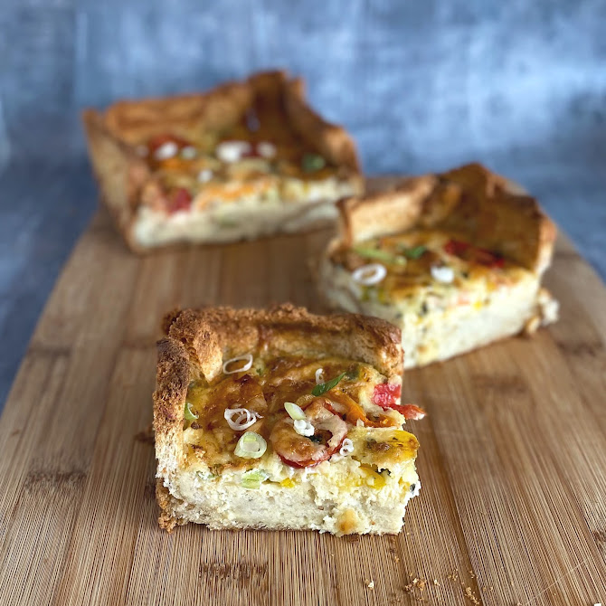 Cheese, Tomato & Spring Onion Quiche - with a bread crust