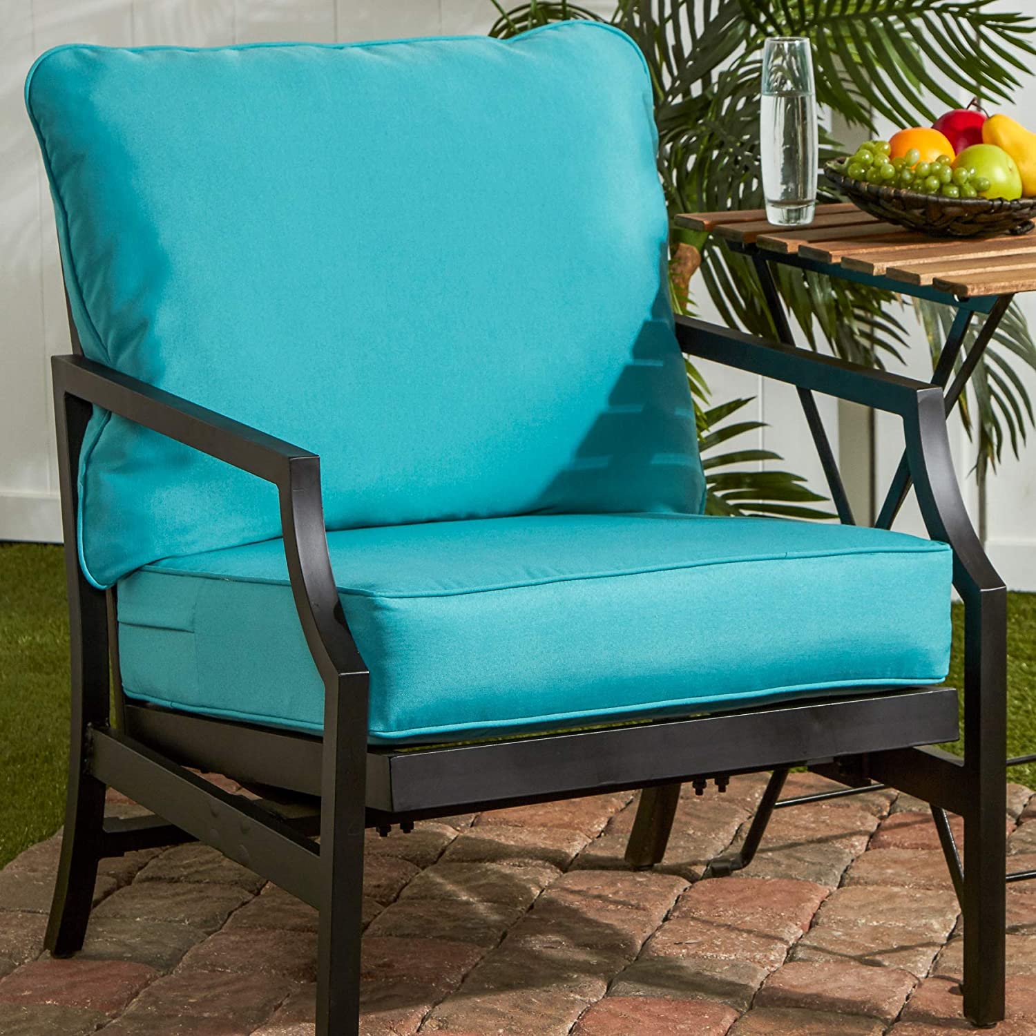 South Pine Porch Solid Teal 2-Piece Outdoor Deep Seat Cushion Set.