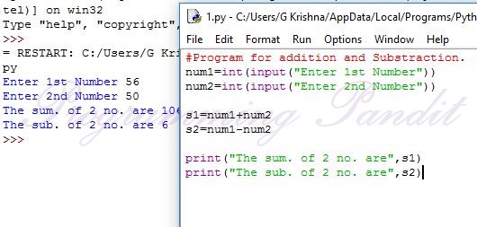 Python Program to print the Addition and Substration by G Krishna ...