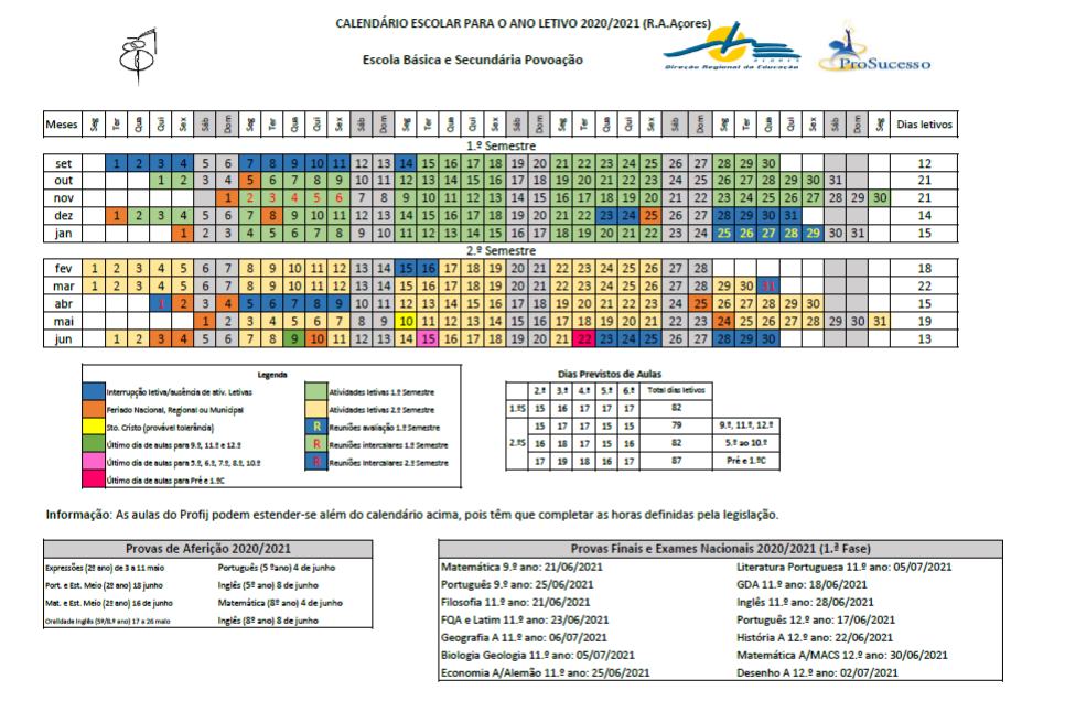 Calendário escolar 2020/2021