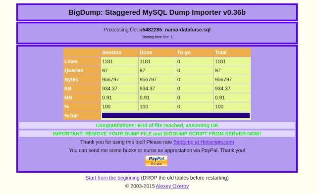 Cara Import Database Mysql Berukuran Besar Dengan BigDump