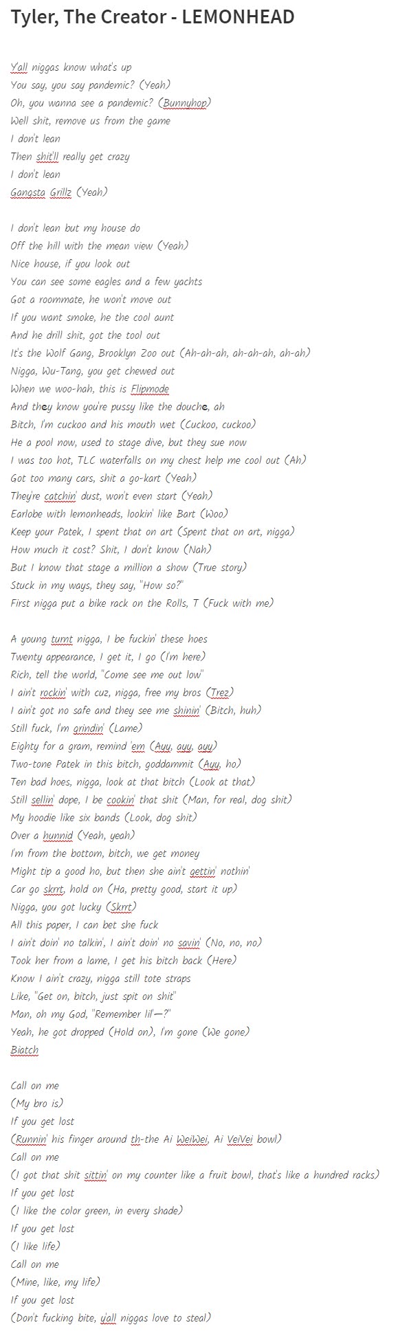 Tyler, The Creator LEMONHEAD Gambar Lirik / Image Lyrics