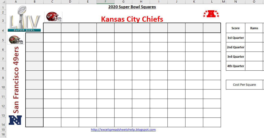 Excel Spreadsheets Help: Super Bowl Squares Template 2020 - SuperBowl