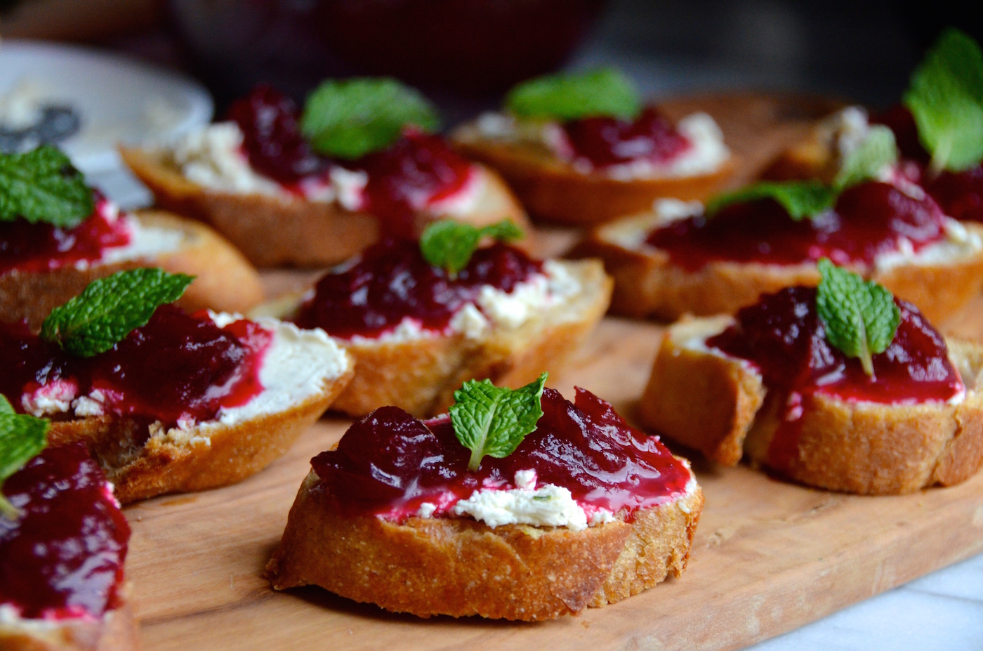 Cranberry Sauce Crostini with Garlic & Herbed Goat Cheese Always