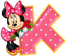 Alfabeto animado de Minnie Mouse con ramo de rosas K. 