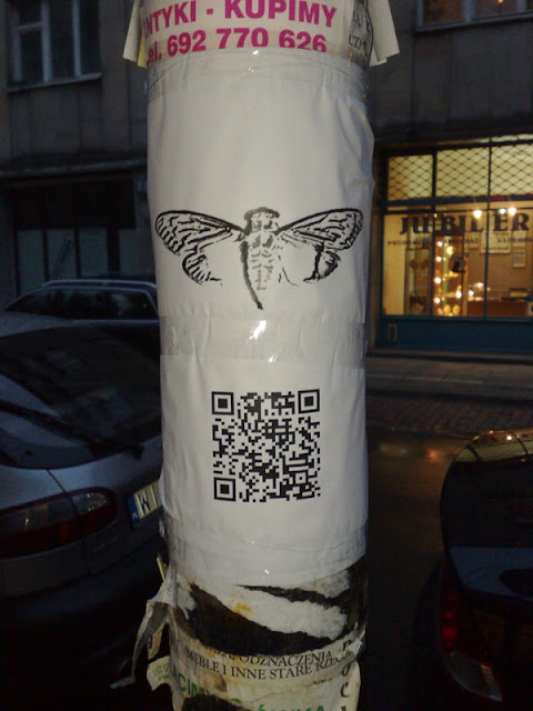 По всем указанным адресам находились уличные фонарные столбы, к которым был прикреплён плакат с изображением цикады и QR-кодом