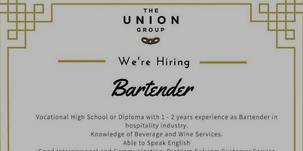 Lowongan Kerja Bartender The Union Group