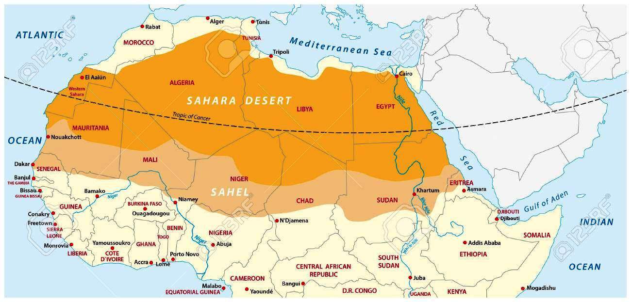 sahara desert on map