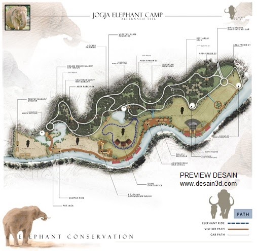 Jasa gambar siteplan berwarna taman wisata gajah - SITEPLAN 3D MASTERPLAN