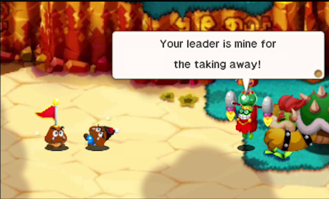 Mario & Luigi Superstar Saga Bowser's Minions Fawful kidnapping Bowser Captain Goomba taking away your leader