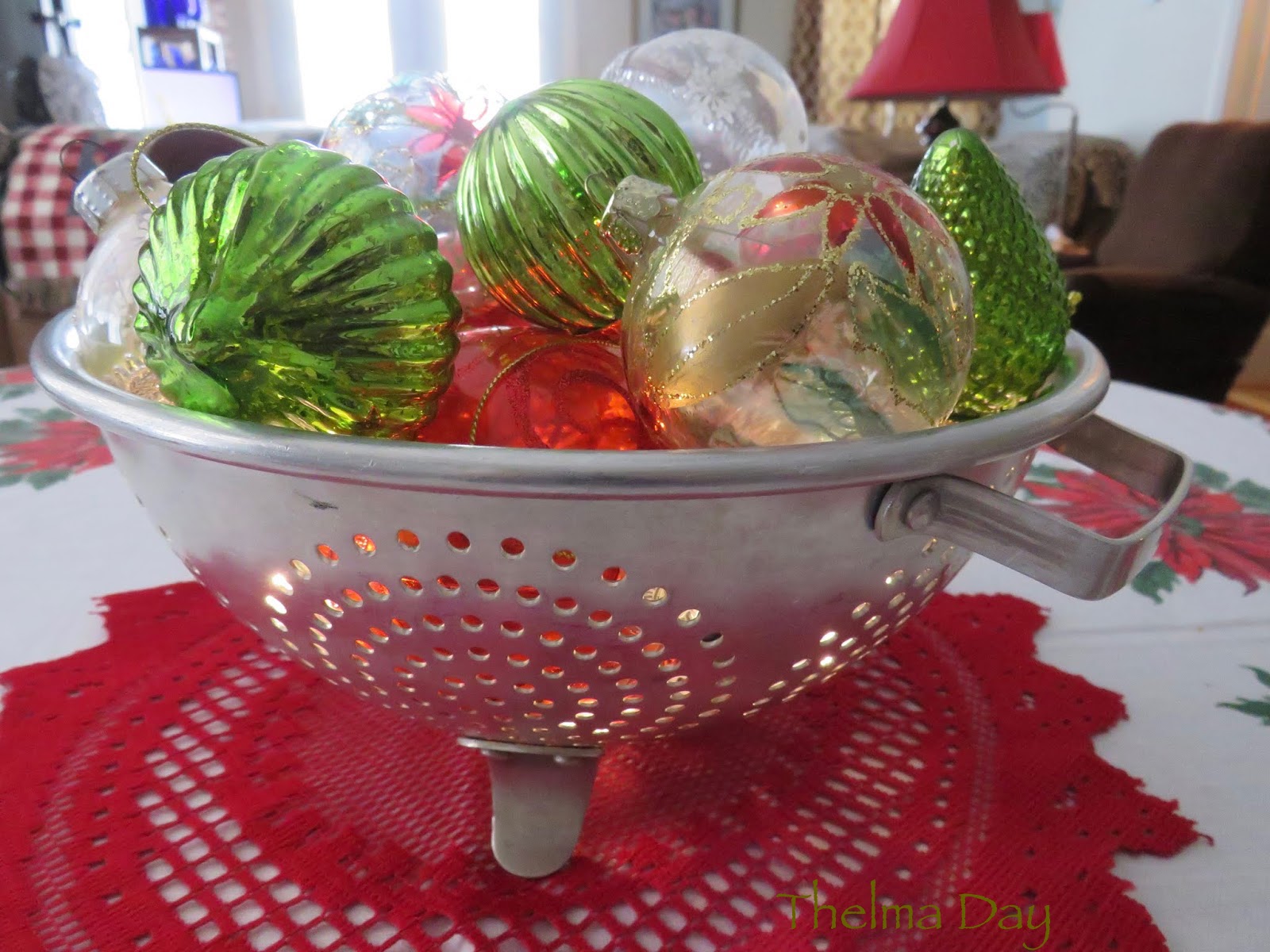 Thelma's Days Christmas Colander Centerpieces