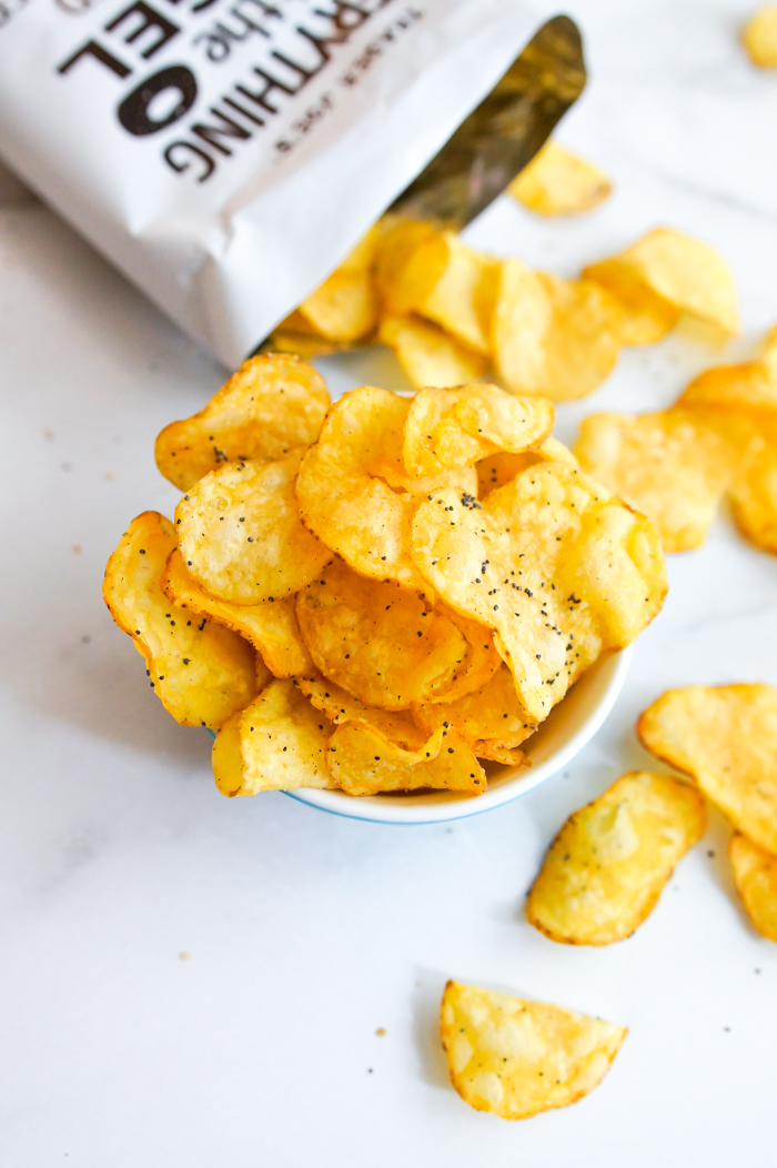 Sweet on Trader Joe's Everything But the Bagel Potato Chips Bake at 350°
