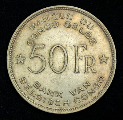 Belgian Congo Silver 50 Francs Coin