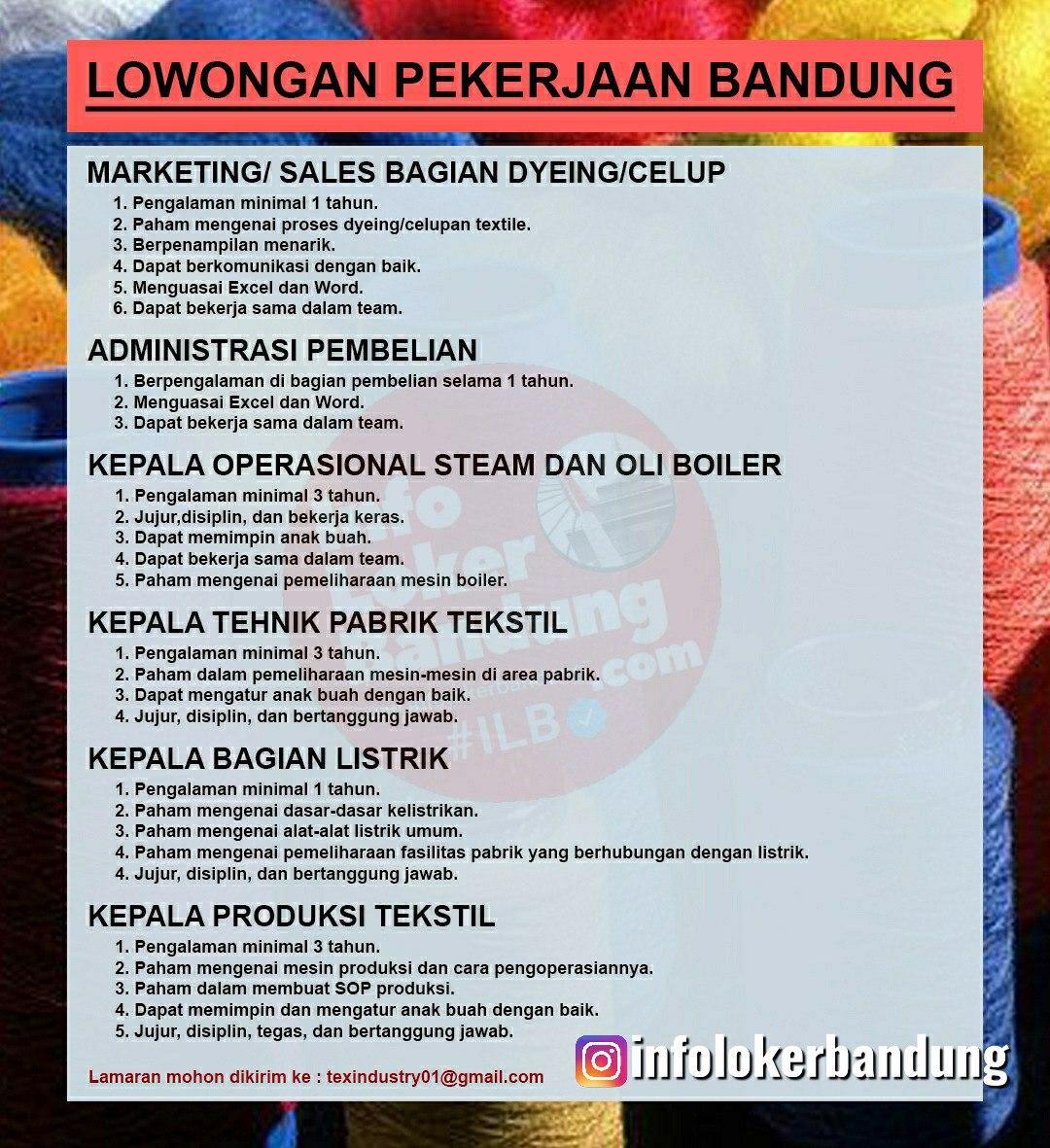 Lowongan Kerja Perusahaan Textile Bandung Juni 2020 - Info Loker