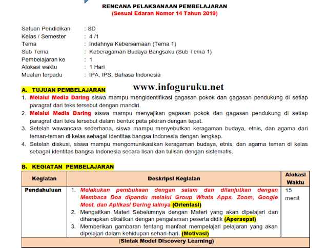 Download Contoh Rpp Daring Kelas 4 Sd 2020 2021 Infoguruku