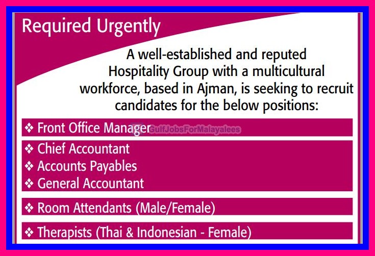 Required Urgently for a Well Established Hospital Group In Ajman UAE