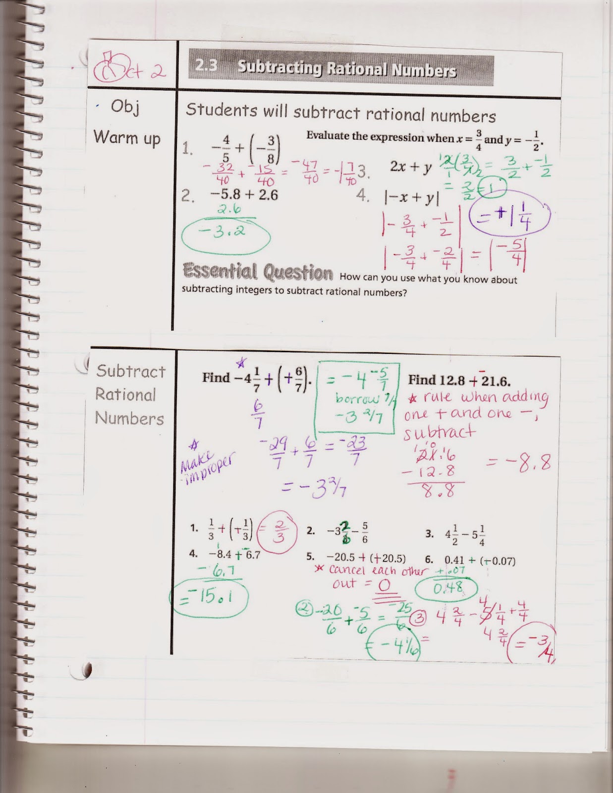 Ms. Jean's Classroom Blog: Math 7: 2.3 Subtracting Rational Numbers
