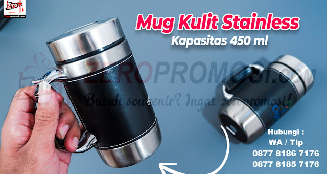 Souvenir Kantor Mug Office Leather Hitam, Vacuum Mug, Gelas / Mug Tumbler Stainless, Cetak Mug Kulit Saringan Teh, Mug Coffee Kulit Elegant, Mug kulit saringan stainless premium, MUG TERMOS KULIT SHUMA 450 ML