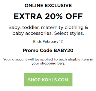 Kohls coupon 20% OFF baby, toddler and maternity clothing
