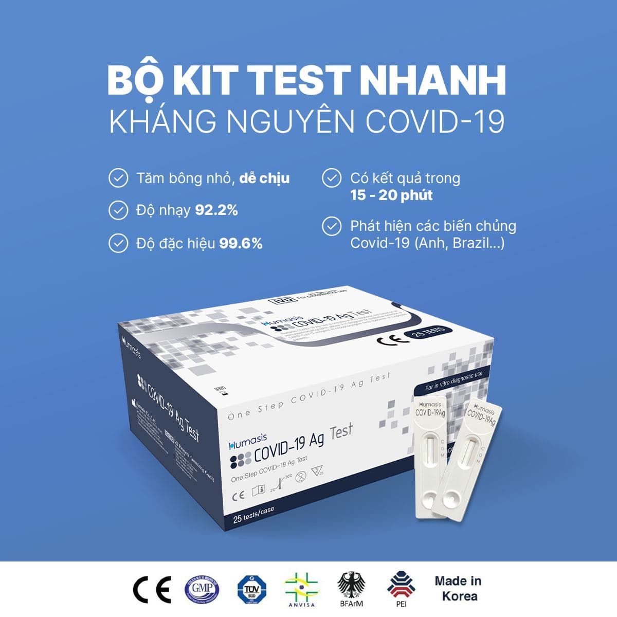 KIT TEST NHANH COVID 19 CHO 1 NGƯỜI - HUMASIS