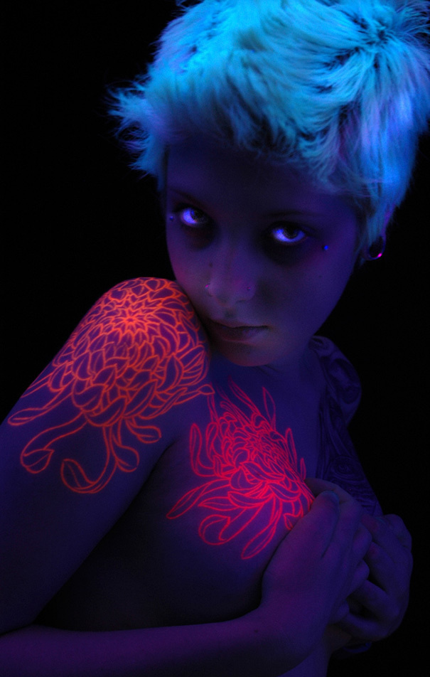 #8. Vibrant chrysanthemum flowers. - 30 Glow-In-The-Dark Tattoos That’ll Make You Turn Out The Lights. #8. Vibrant chrysanthemum flowers. - 30 Glow-In-The-Dark Tattoos That’ll Make You Turn Out The Lights.