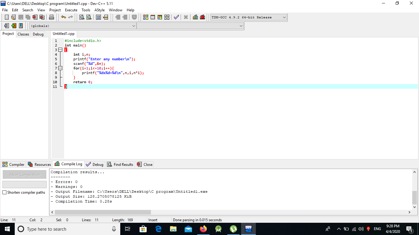 Program to print multiplication table of given number ~ Bit Learning ...