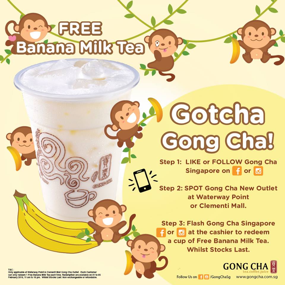 FoodieFC Gong Cha Singapore Free Banana Milk Tea at Waterway Point