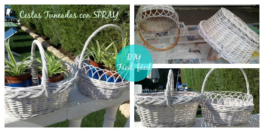 Reciclar cestas de mimbre como maceteros