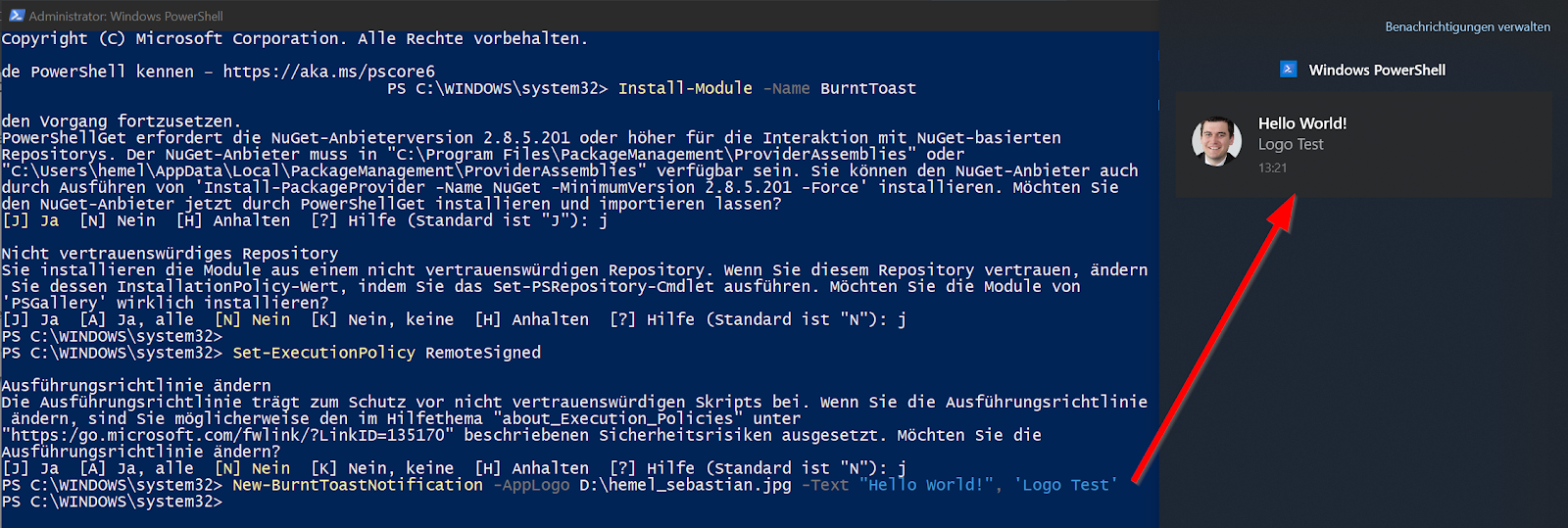 Agile: Windows 10 - PowerShell Module für Pop-up- / Toast-Notifications