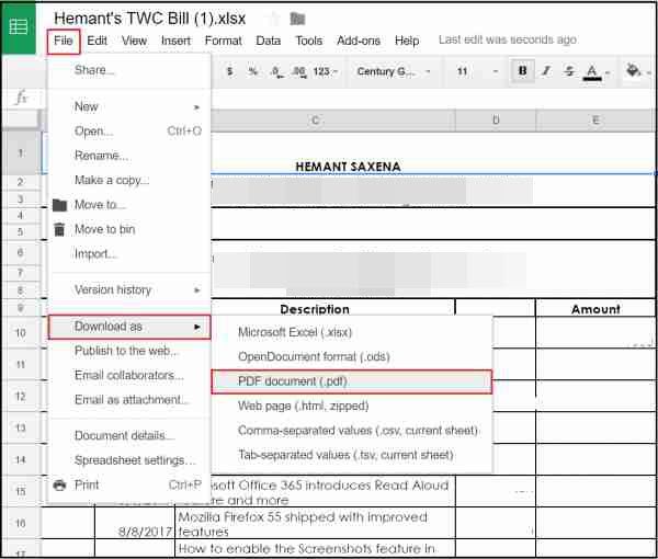 convertire un file Excel in un file PDF utilizzando Google Drive