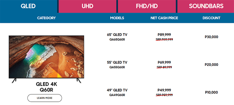 Customers get up to PHP 30,000 off on Samsung QLED TVs Customers get up to PHP 30,000 off on Samsung QLED TVs