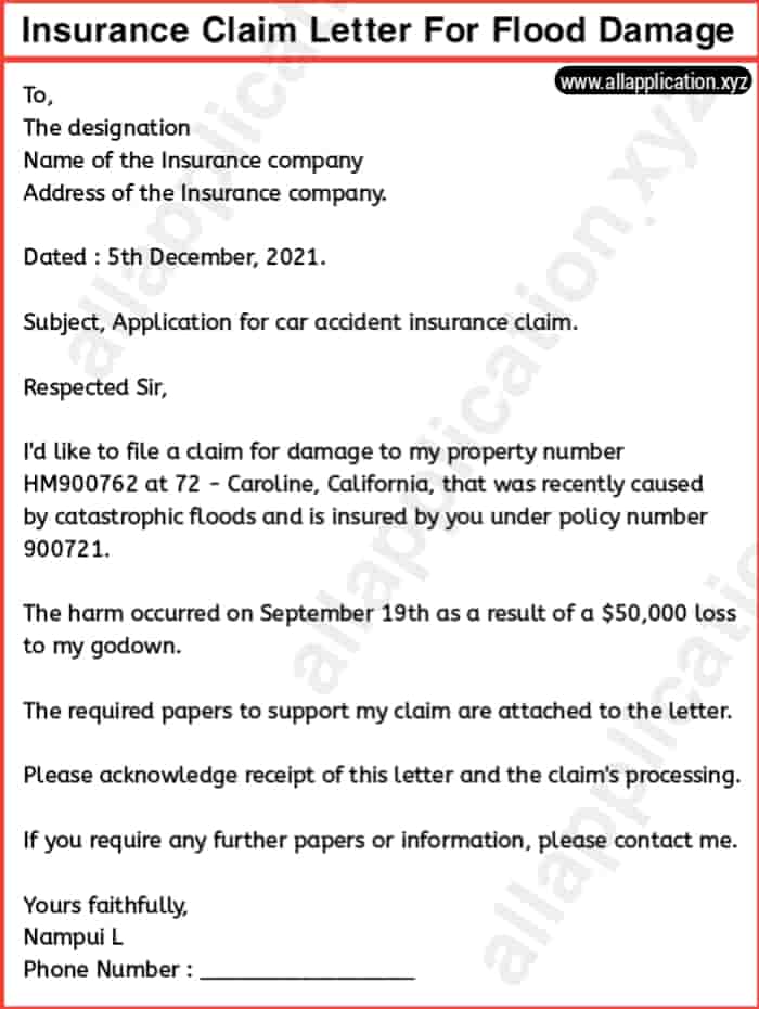 Insurance Claim Letter For Flood Damage (3 SAMPLES)