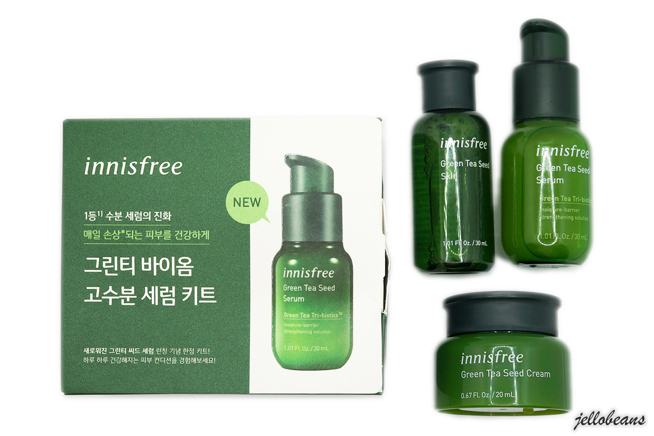 Sneak Peek Innisfree Green Tea Seed Serum, Skin and Cream Jello Beans