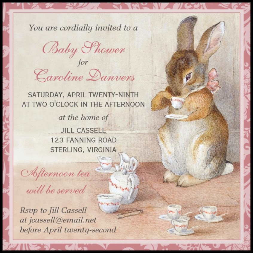Imagina on Zazzle Beatrix Potter Bunny Rabbit Baby Shower Tea Invitations