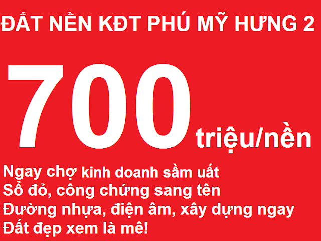 ĐẤT NỀN PHÚ MỸ HƯNG 2, 7TR/M2, SỔ HỒNG RIÊNG. LH: 0906 926 959