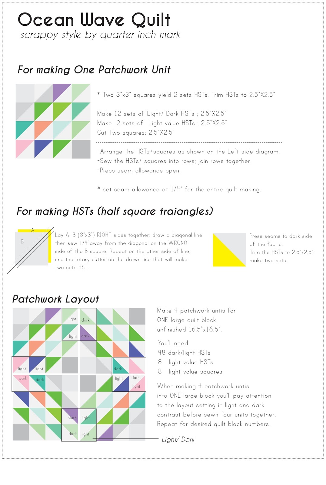 1/4" mark Ocean Wave Quilt in Scrappy Style + quick tutorial